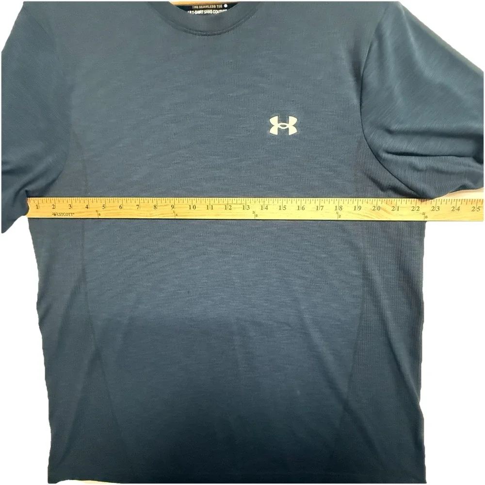 Under‎ Armour Seamless Tee XXL Blue HeatGear Shirt Mens Small Hole